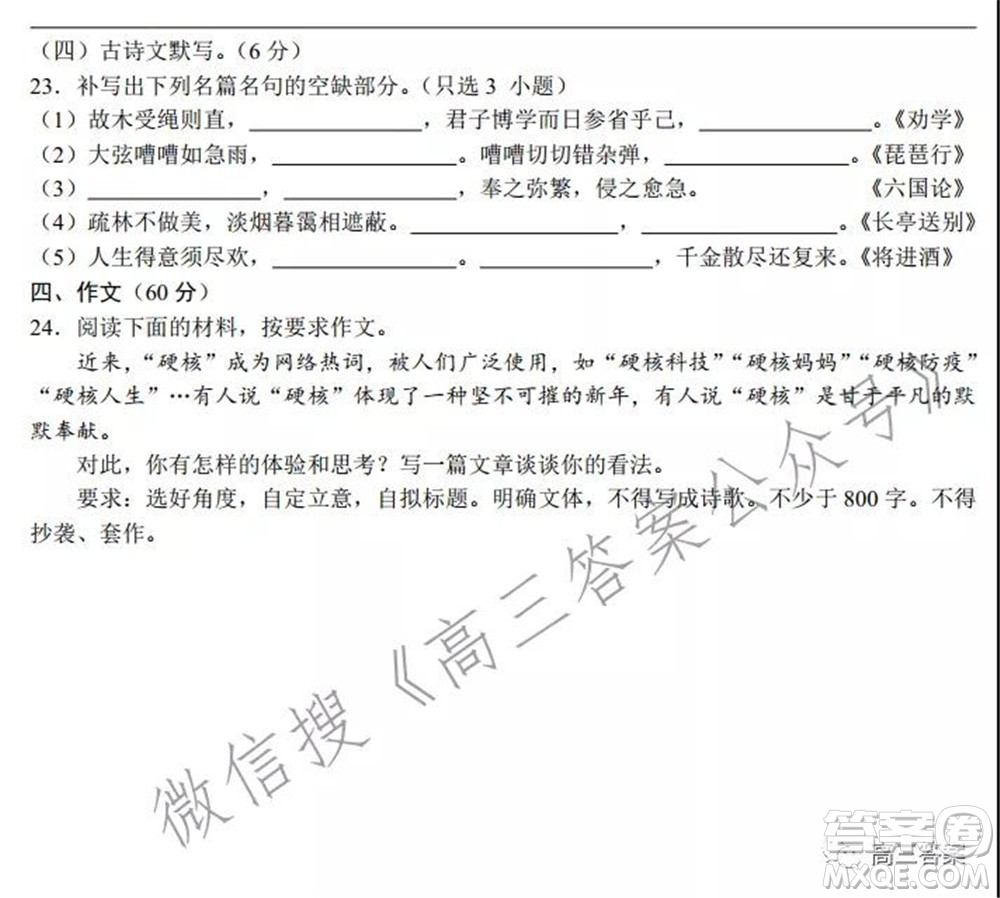 浙江省普通高等學(xué)校招生考試模擬卷二語文試題及答案