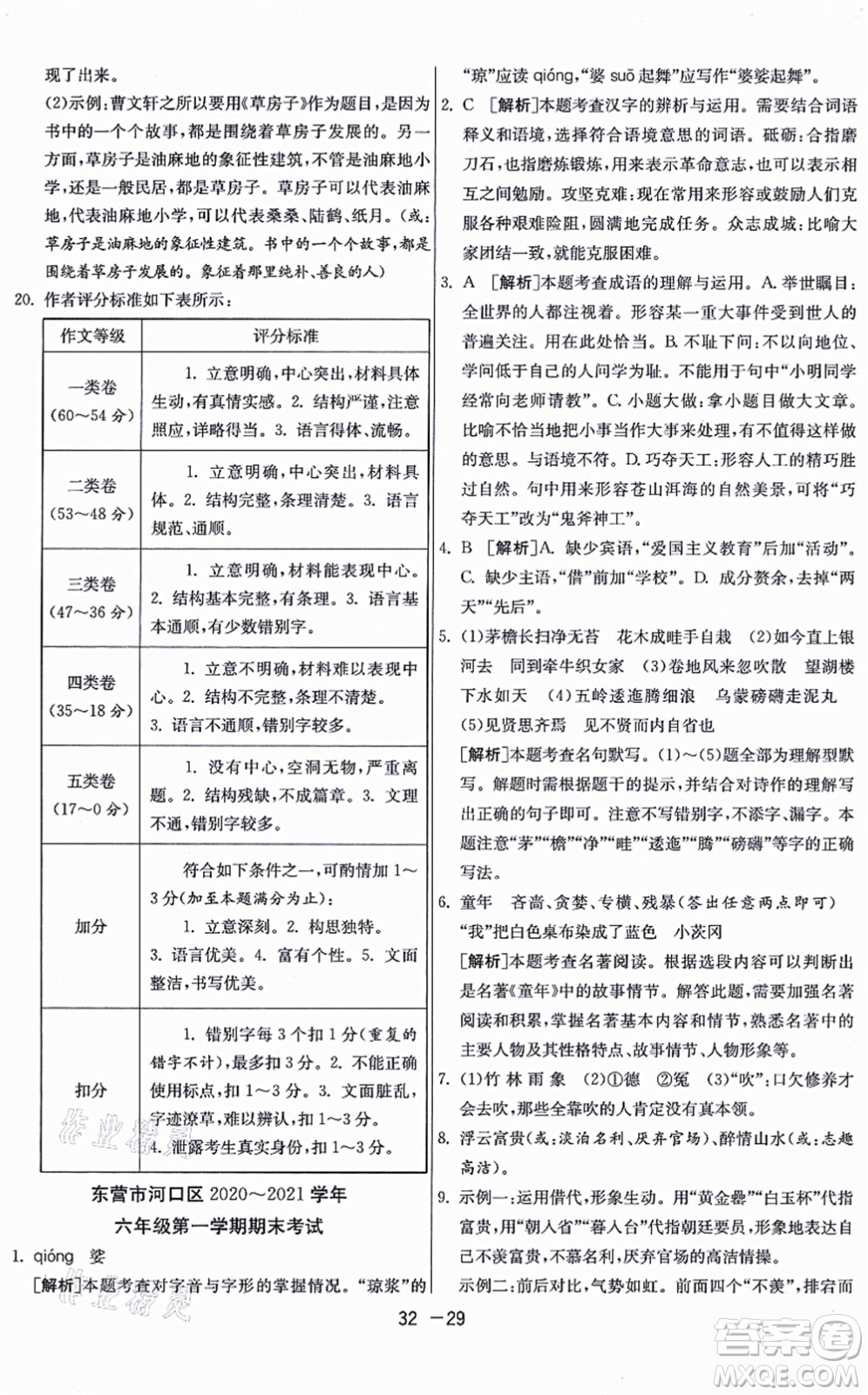 江蘇人民出版社2021秋1課3練學(xué)霸提優(yōu)訓(xùn)練六年級(jí)語(yǔ)文上冊(cè)五四制RMJY人教版答案
