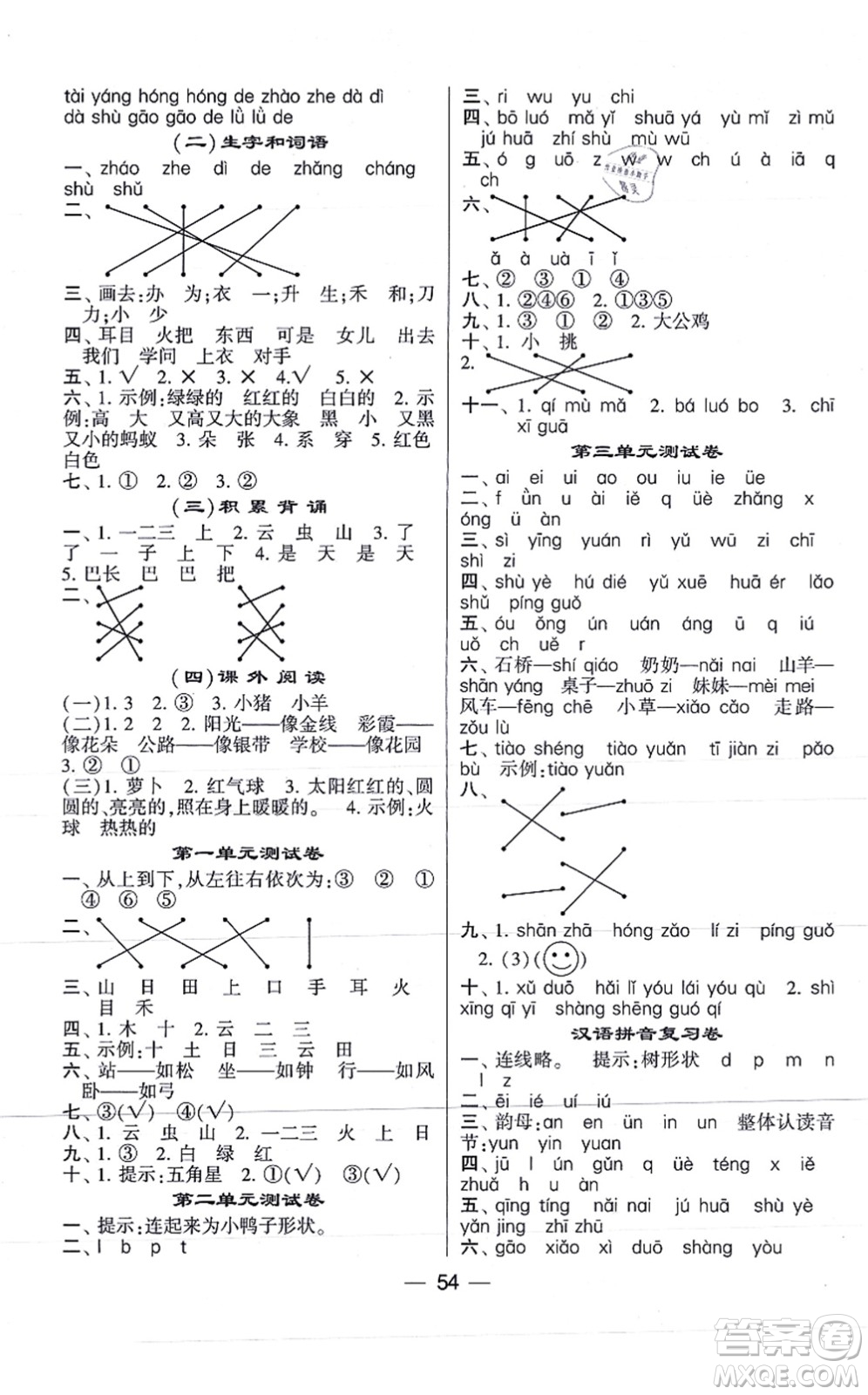 河海大學(xué)出版社2021棒棒堂學(xué)霸提優(yōu)課時(shí)作業(yè)一年級(jí)語(yǔ)文上冊(cè)人教版答案