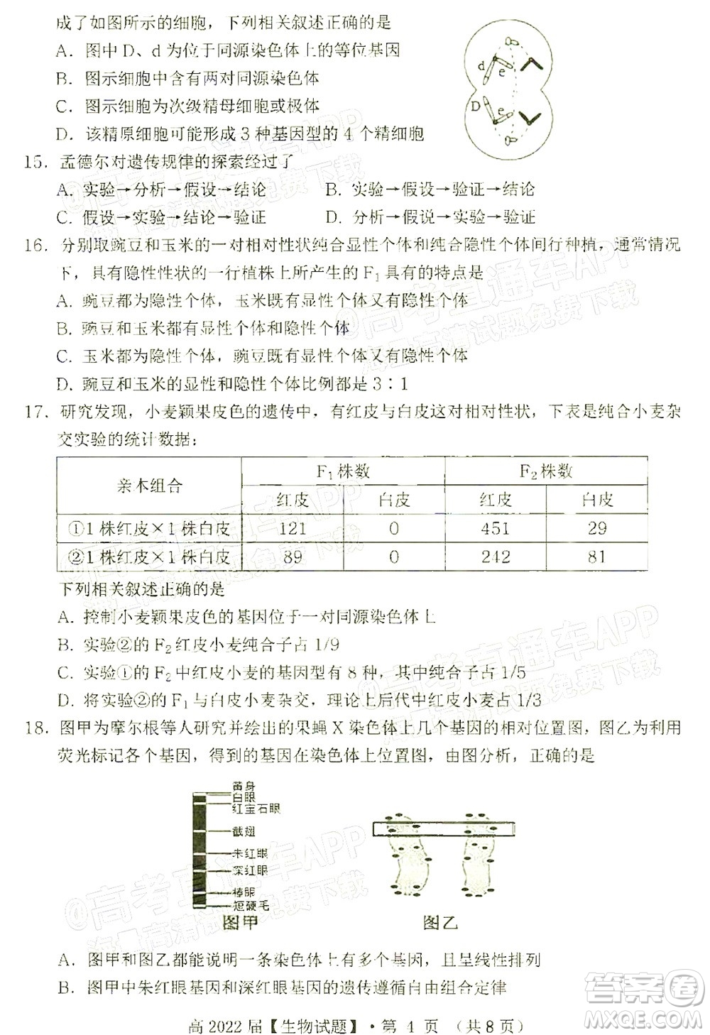 重慶市名校聯(lián)盟2021-2022學(xué)年度第一次聯(lián)合考試生物試題及答案