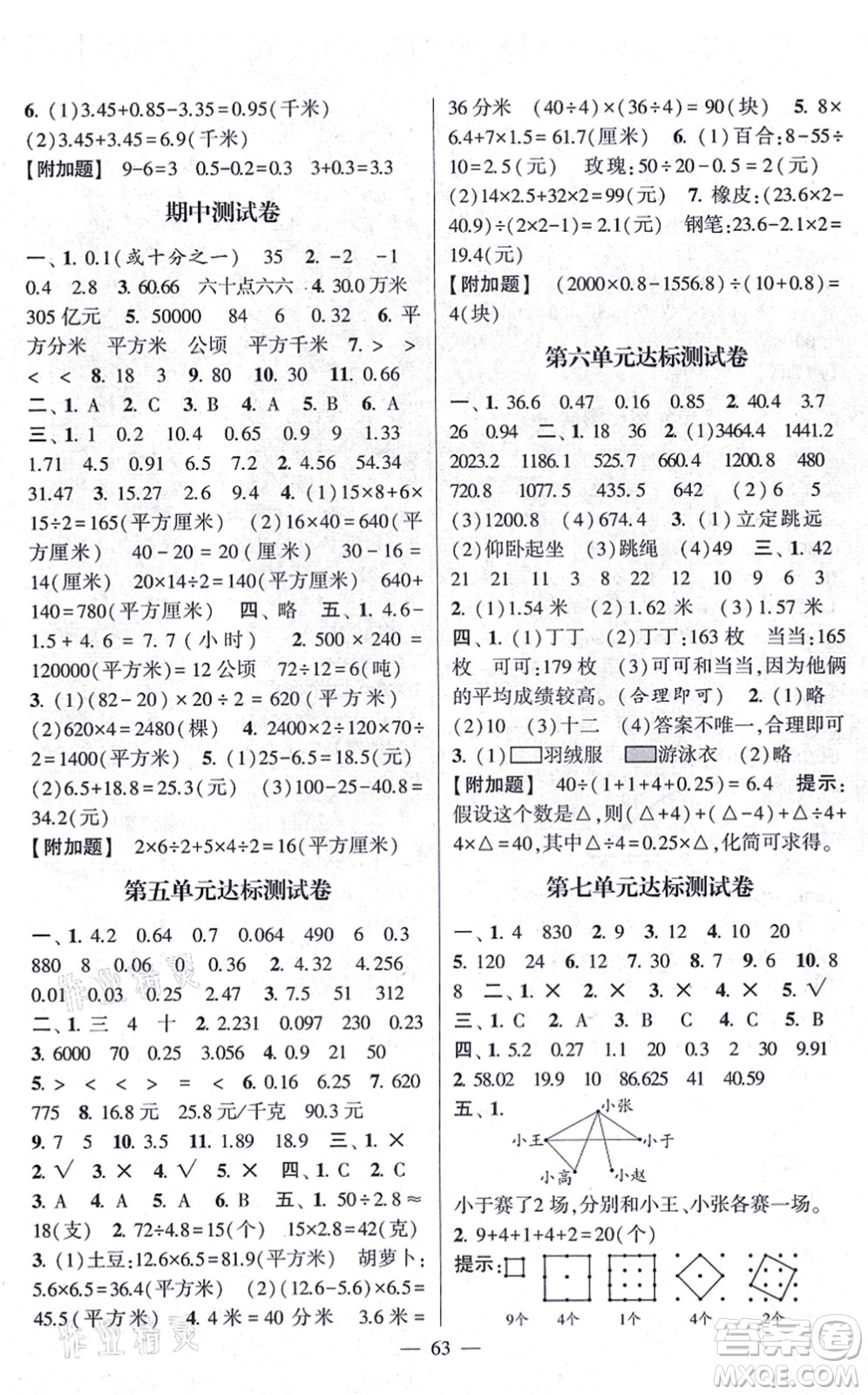 河海大學(xué)出版社2021棒棒堂學(xué)霸提優(yōu)課時(shí)作業(yè)五年級(jí)數(shù)學(xué)上冊(cè)SJ蘇教版答案