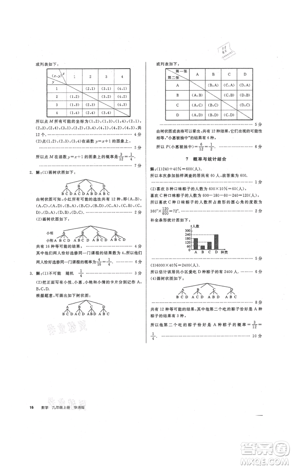 陽光出版社2021全品作業(yè)本九年級(jí)上冊(cè)數(shù)學(xué)華師大版參考答案