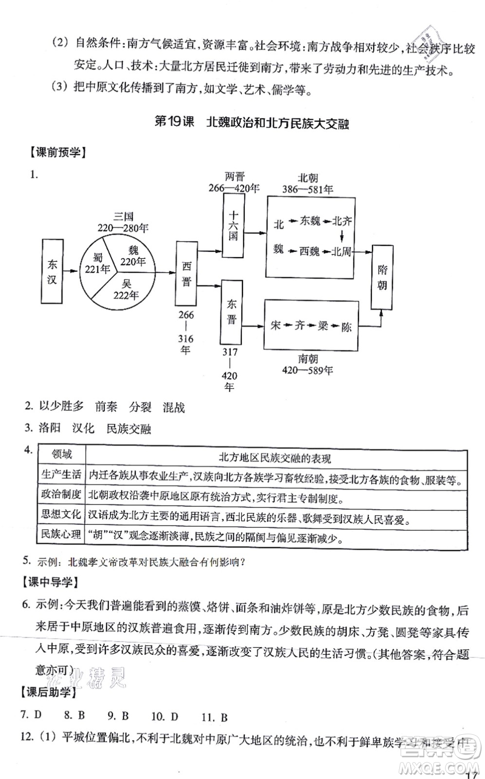 浙江教育出版社2021歷史與社會作業(yè)本七年級歷史上冊人教版答案