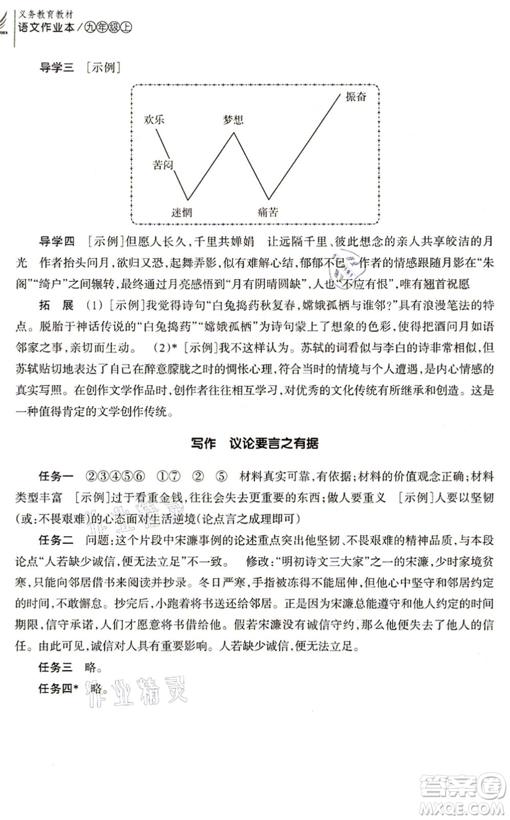 浙江教育出版社2021語文作業(yè)本九年級上冊人教版答案