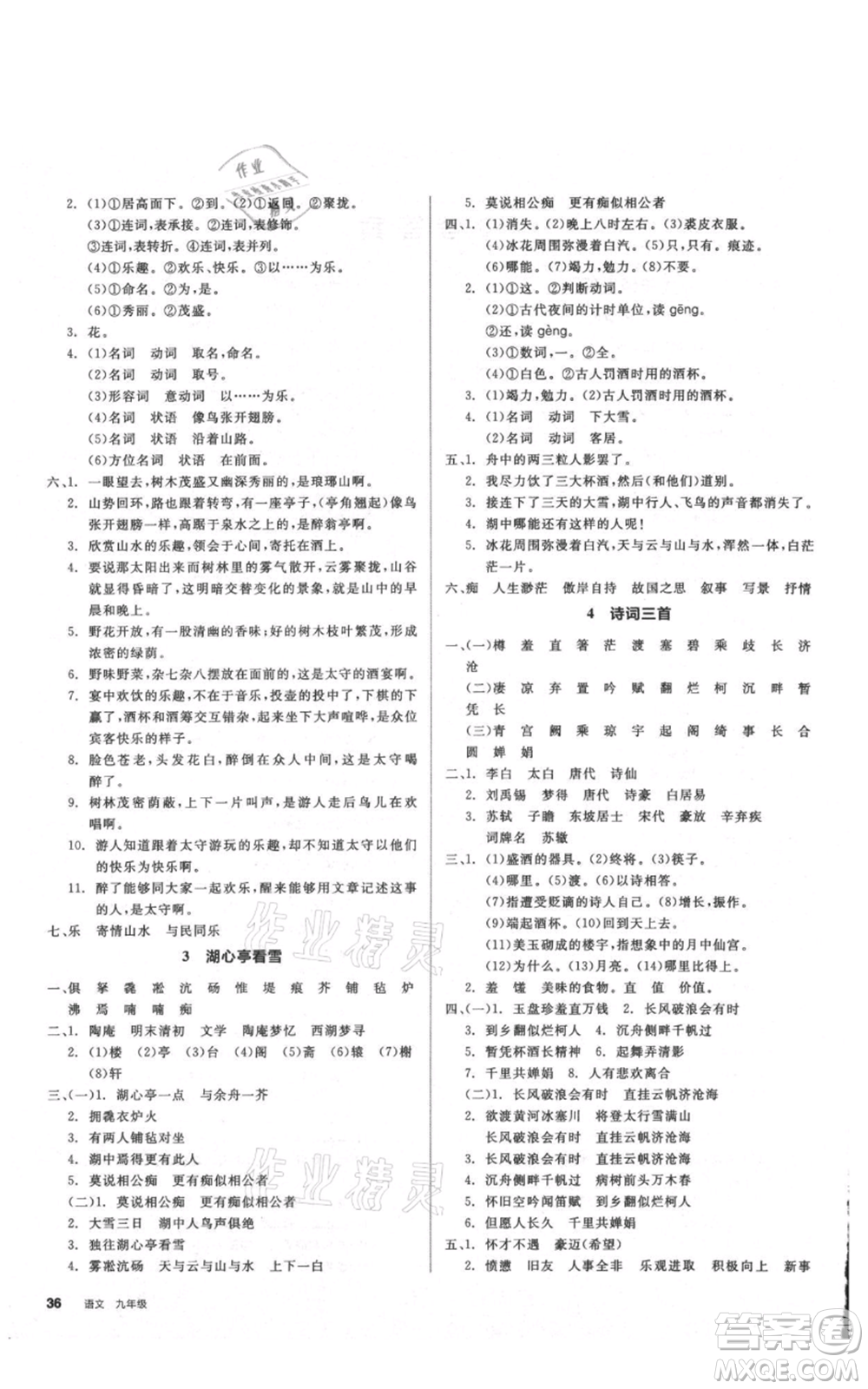 延邊教育出版社2021全品作業(yè)本九年級(jí)語(yǔ)文人教版安徽專版參考答案