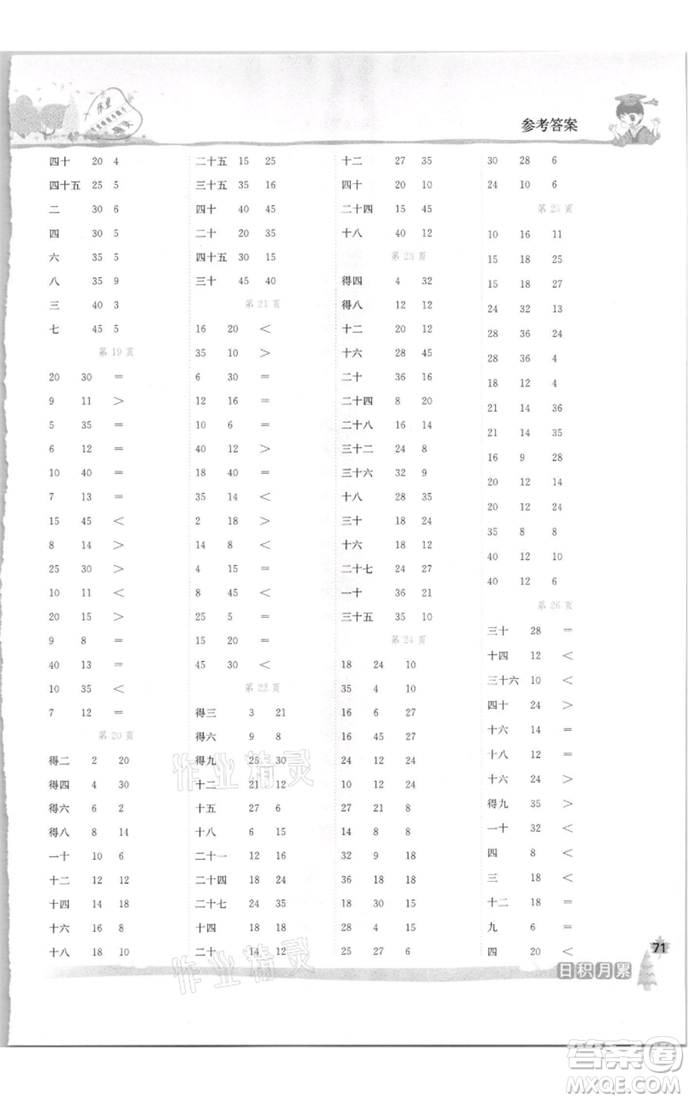 龍門書局2021黃岡小狀元口算速算練習(xí)冊二年級上冊數(shù)學(xué)北師大版參考答案