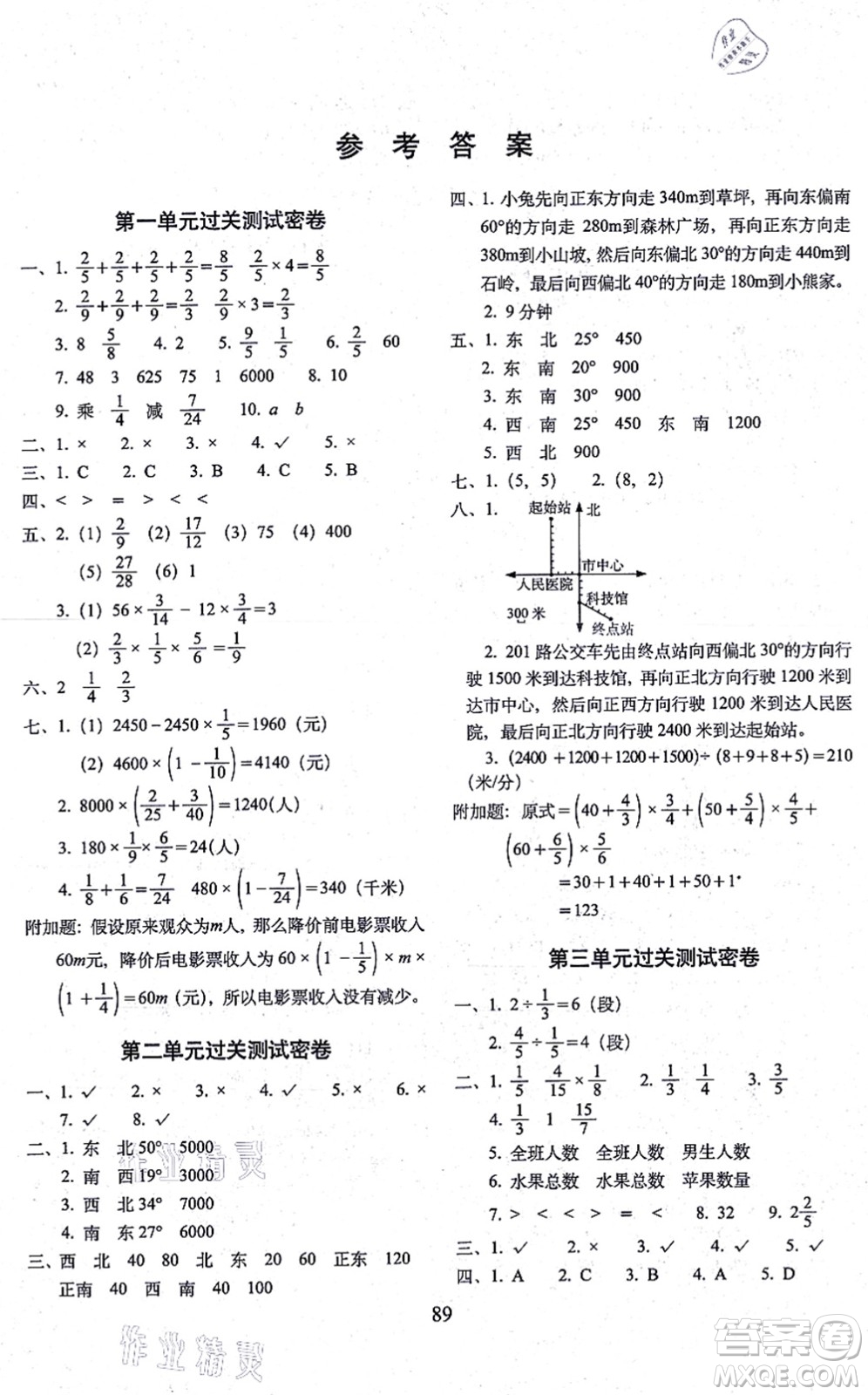 長春出版社2021期末沖刺100分完全試卷六年級數(shù)學(xué)上冊RJ人教版答案