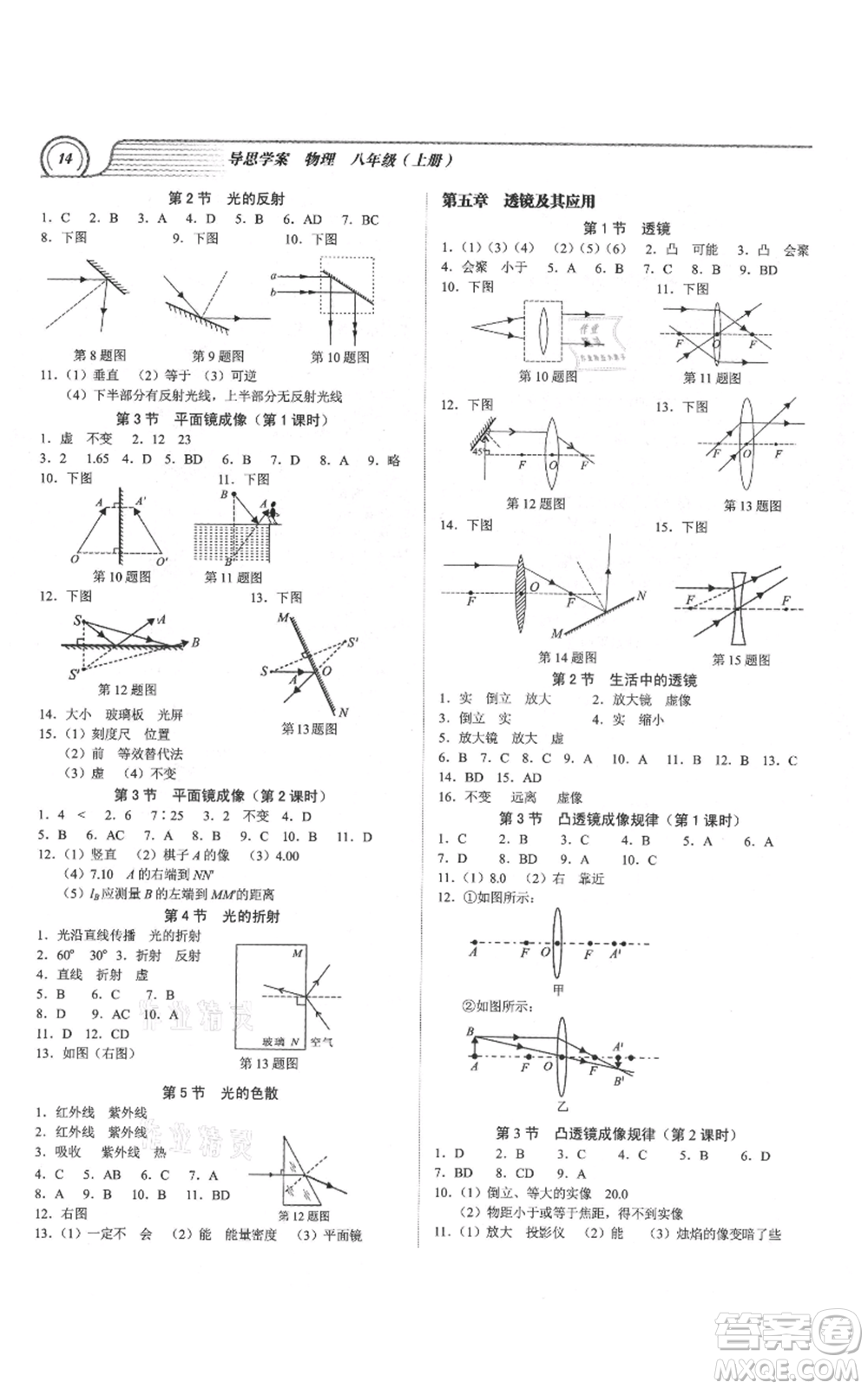 廣州出版社2021導(dǎo)思學(xué)案八年級(jí)上冊(cè)物理人教版深圳專(zhuān)版參考答案