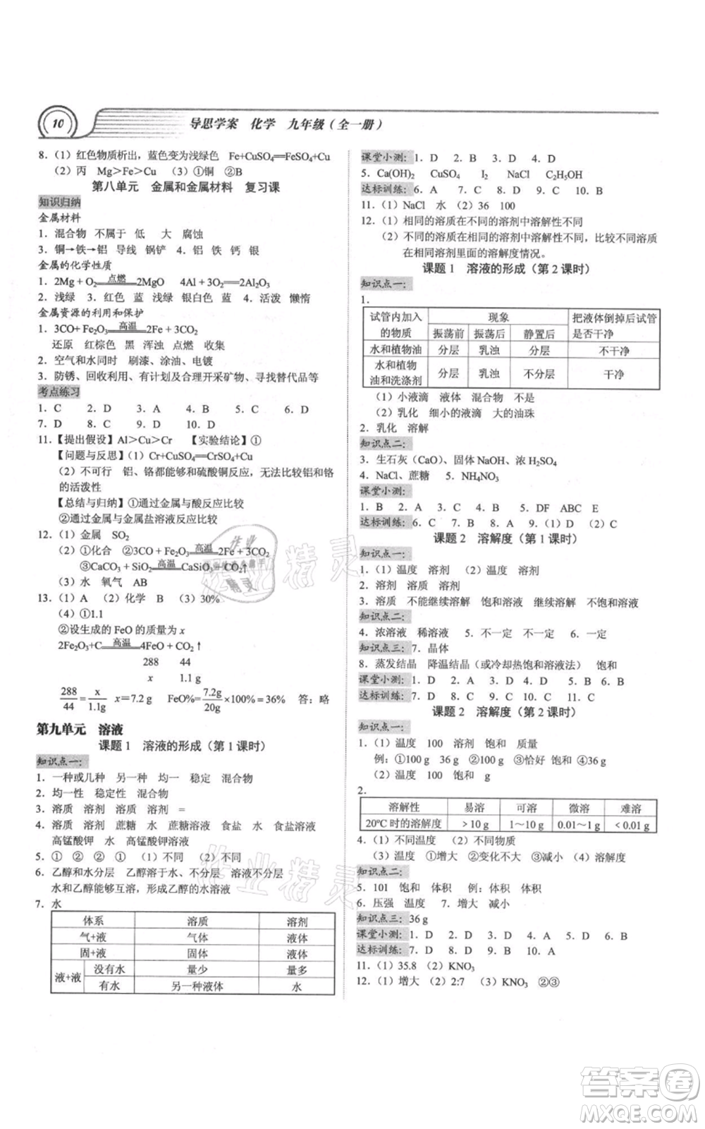 廣州出版社2021導(dǎo)思學(xué)案九年級化學(xué)人教版參考答案