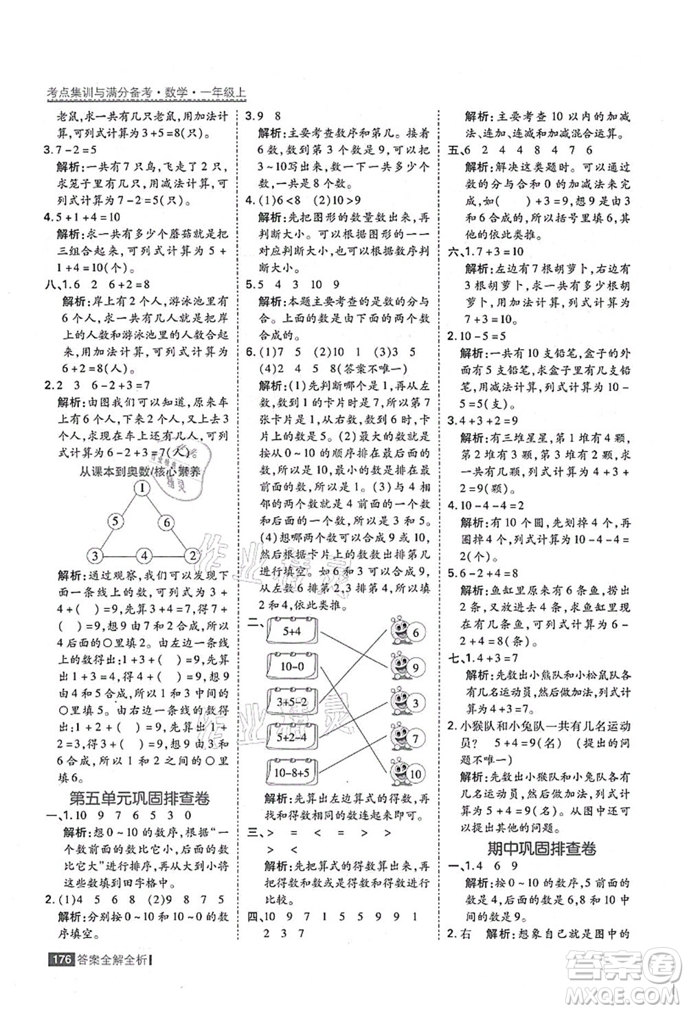 黑龍江教育出版社2021考點(diǎn)集訓(xùn)與滿分備考一年級(jí)數(shù)學(xué)上冊(cè)人教版答案