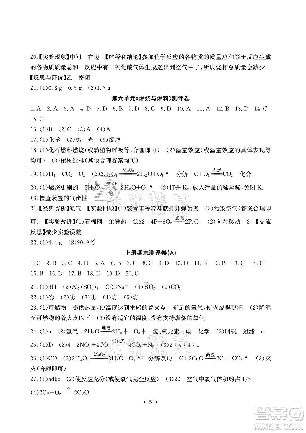 光明日報出版社2021大顯身手素質教育單元測評卷化學九年級全一冊魯教版答案