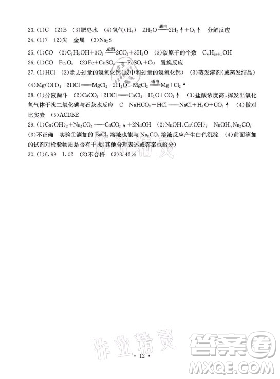 光明日報出版社2021大顯身手素質教育單元測評卷化學九年級全一冊魯教版答案