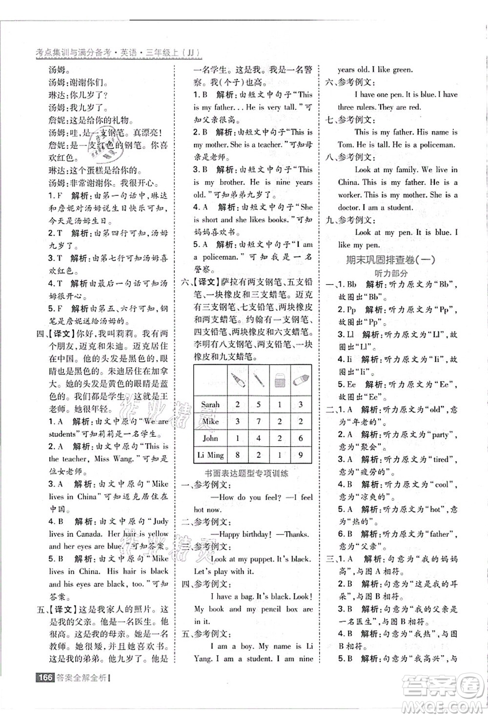 黑龍江教育出版社2021考點(diǎn)集訓(xùn)與滿分備考三年級英語上冊JJ冀教版答案
