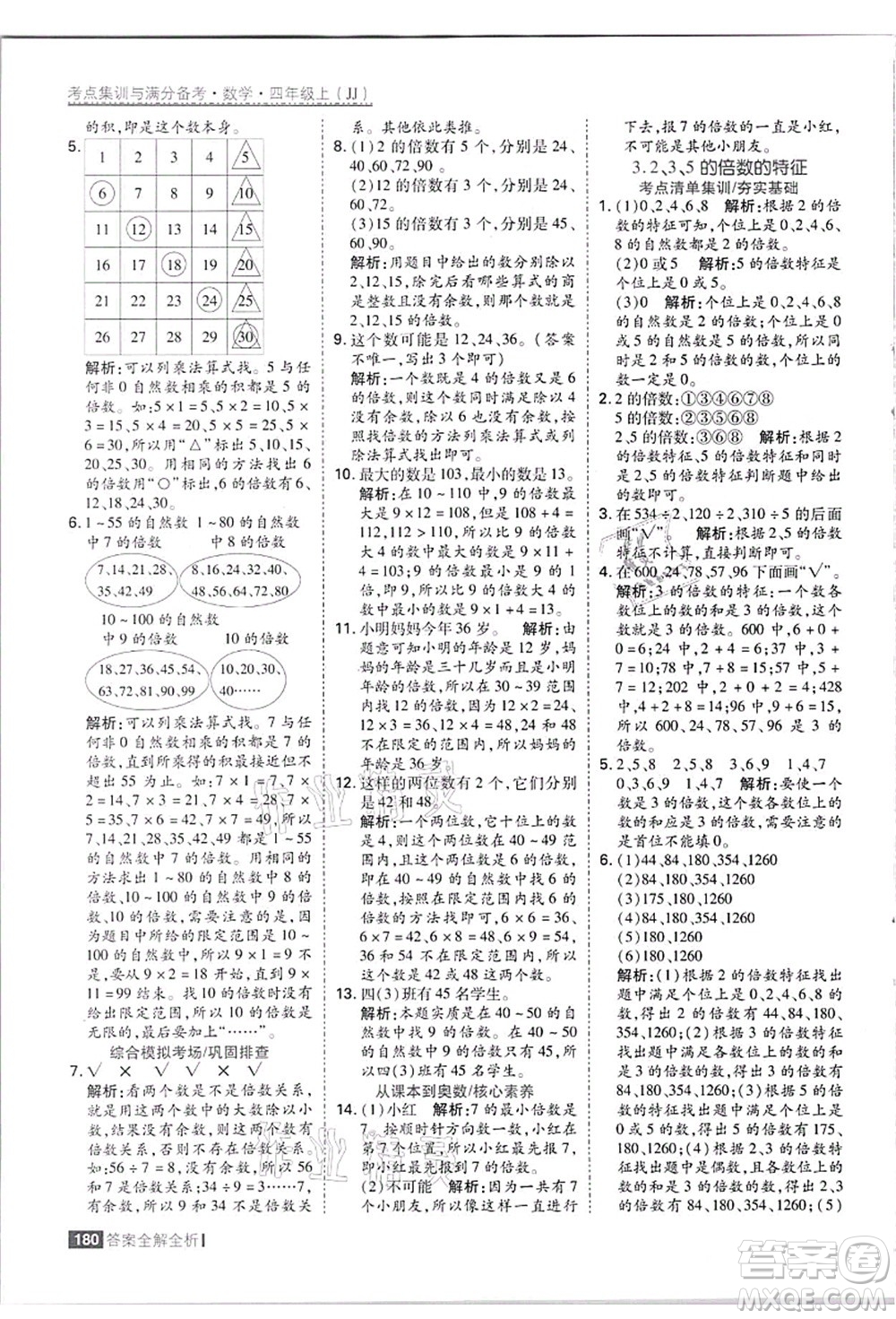 黑龍江教育出版社2021考點集訓與滿分備考四年級數(shù)學上冊JJ冀教版答案