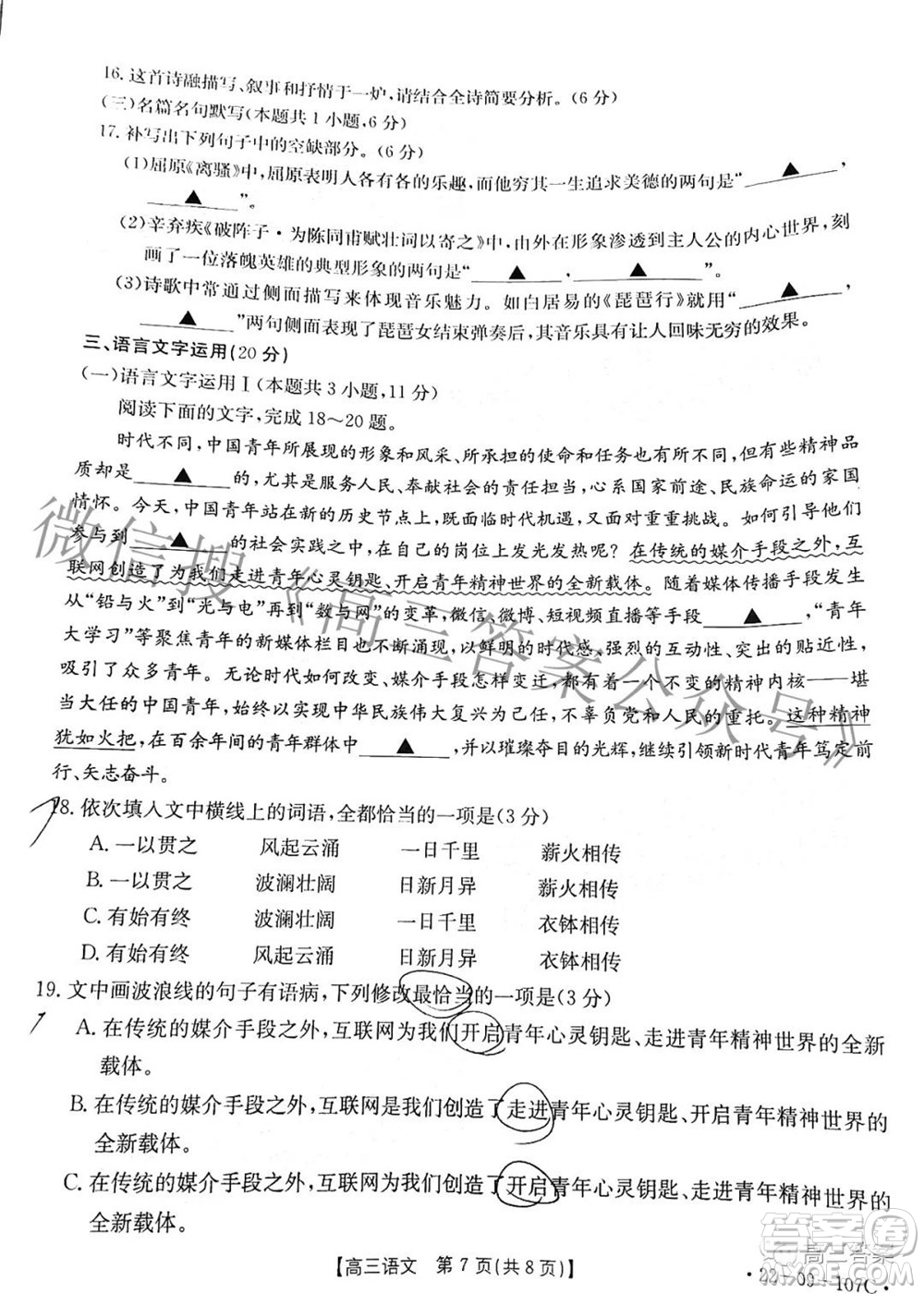 2022屆福建金太陽高三期中考試語文試題及答案