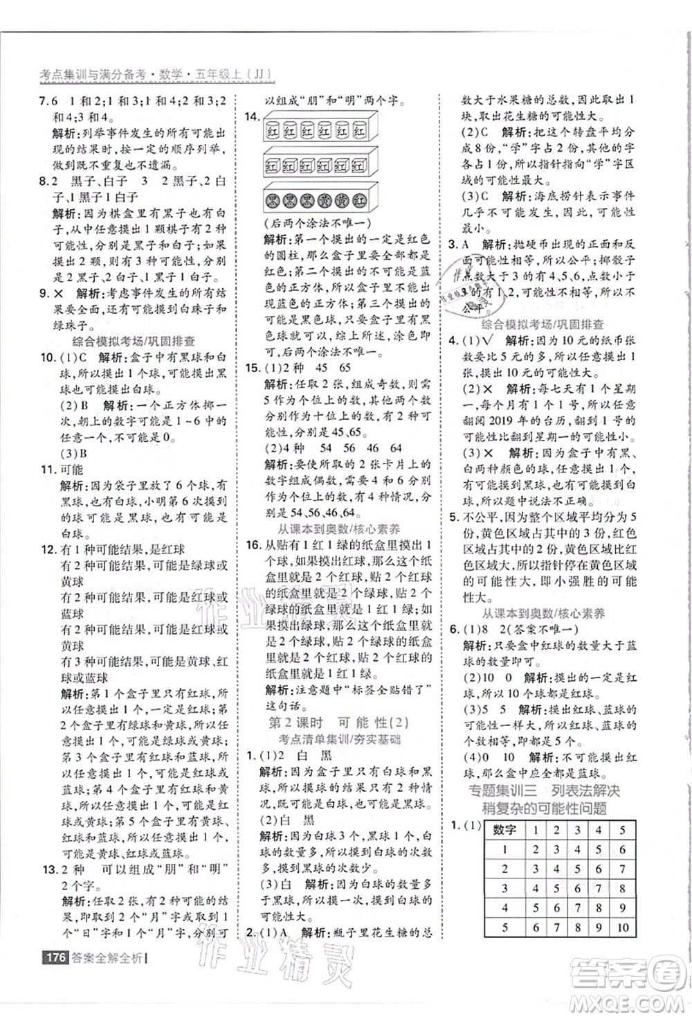 黑龍江教育出版社2021考點集訓與滿分備考五年級數(shù)學上冊JJ冀教版答案