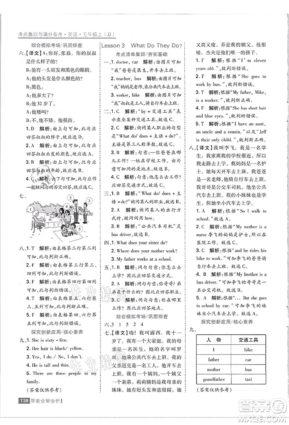黑龍江教育出版社2021考點集訓(xùn)與滿分備考五年級英語上冊JJ冀教版答案