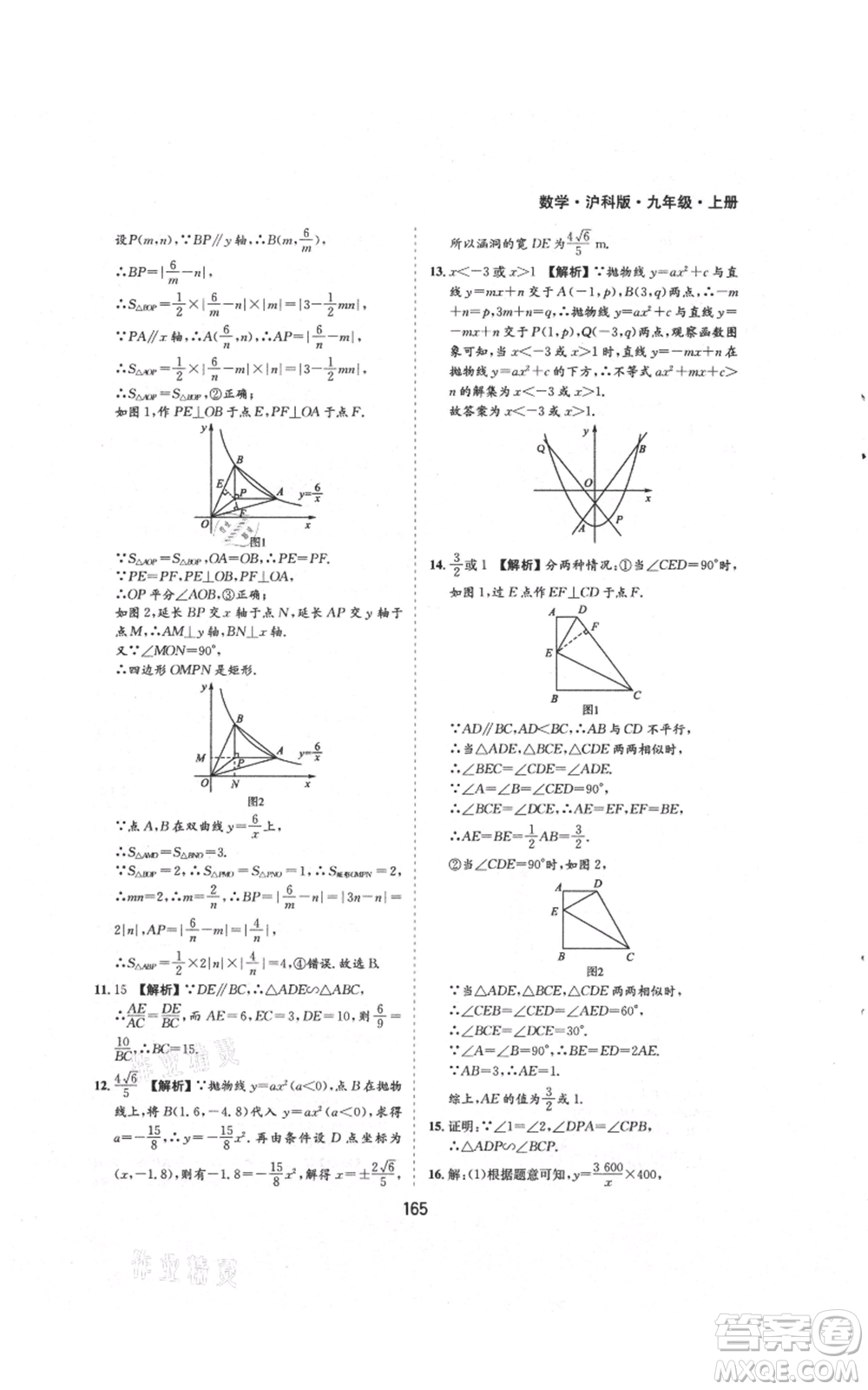 黃山書社2021新編基礎(chǔ)訓(xùn)練九年級(jí)上冊(cè)數(shù)學(xué)滬科版參考答案