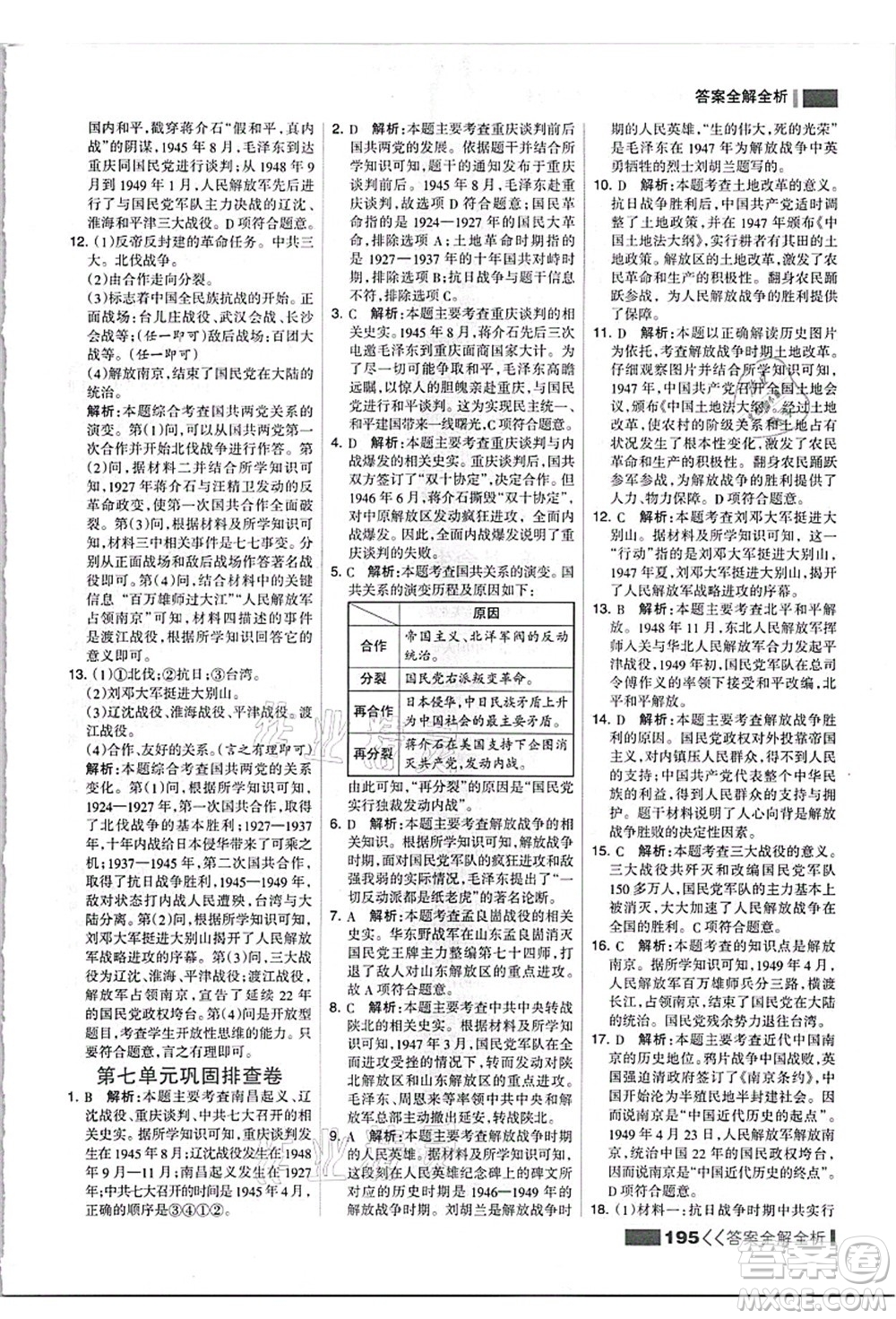 河北美術(shù)出版社2021考點(diǎn)集訓(xùn)與滿(mǎn)分備考八年級(jí)歷史上冊(cè)人教版答案