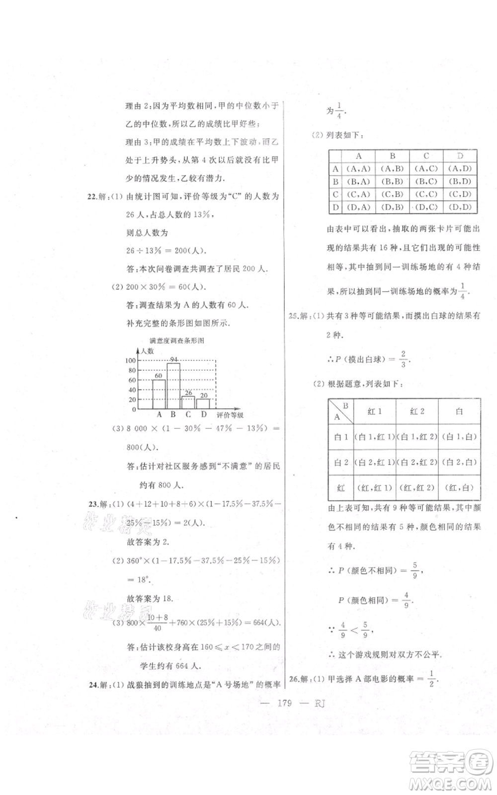 延邊人民出版社2021總復(fù)習(xí)測(cè)試九年級(jí)數(shù)學(xué)人教版參考答案