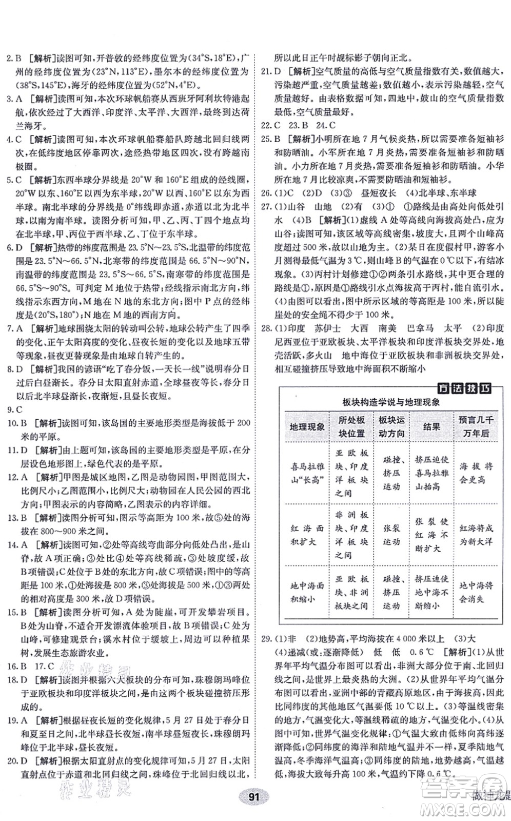 新疆青少年出版社2021海淀單元測(cè)試AB卷七年級(jí)地理上冊(cè)RJ人教版答案