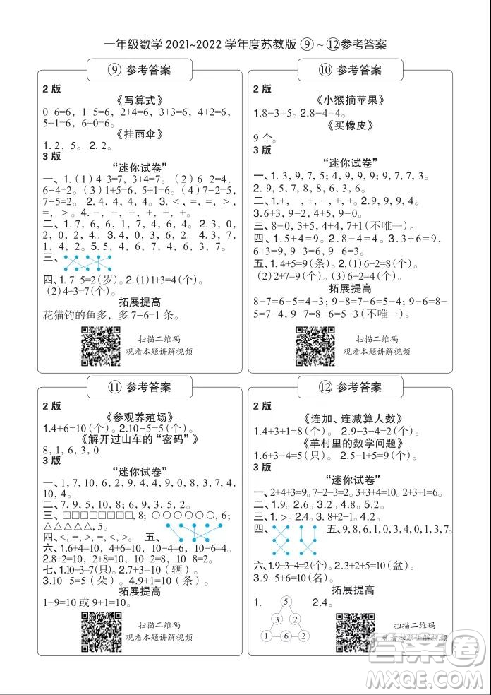 2021年時代學(xué)習(xí)報一年級上數(shù)學(xué)蘇教版9-16期參考答案