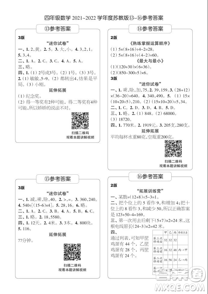 2021年時(shí)代學(xué)習(xí)報(bào)四年級上數(shù)學(xué)蘇教版9-16期參考答案