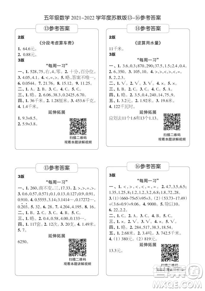2021年時(shí)代學(xué)習(xí)報(bào)五年級(jí)上數(shù)學(xué)蘇教版9-16期參考答案
