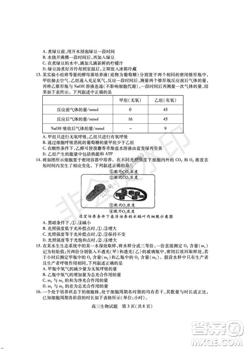 運(yùn)城市2021高三年級(jí)期中調(diào)研測(cè)試生物試題試卷及答案