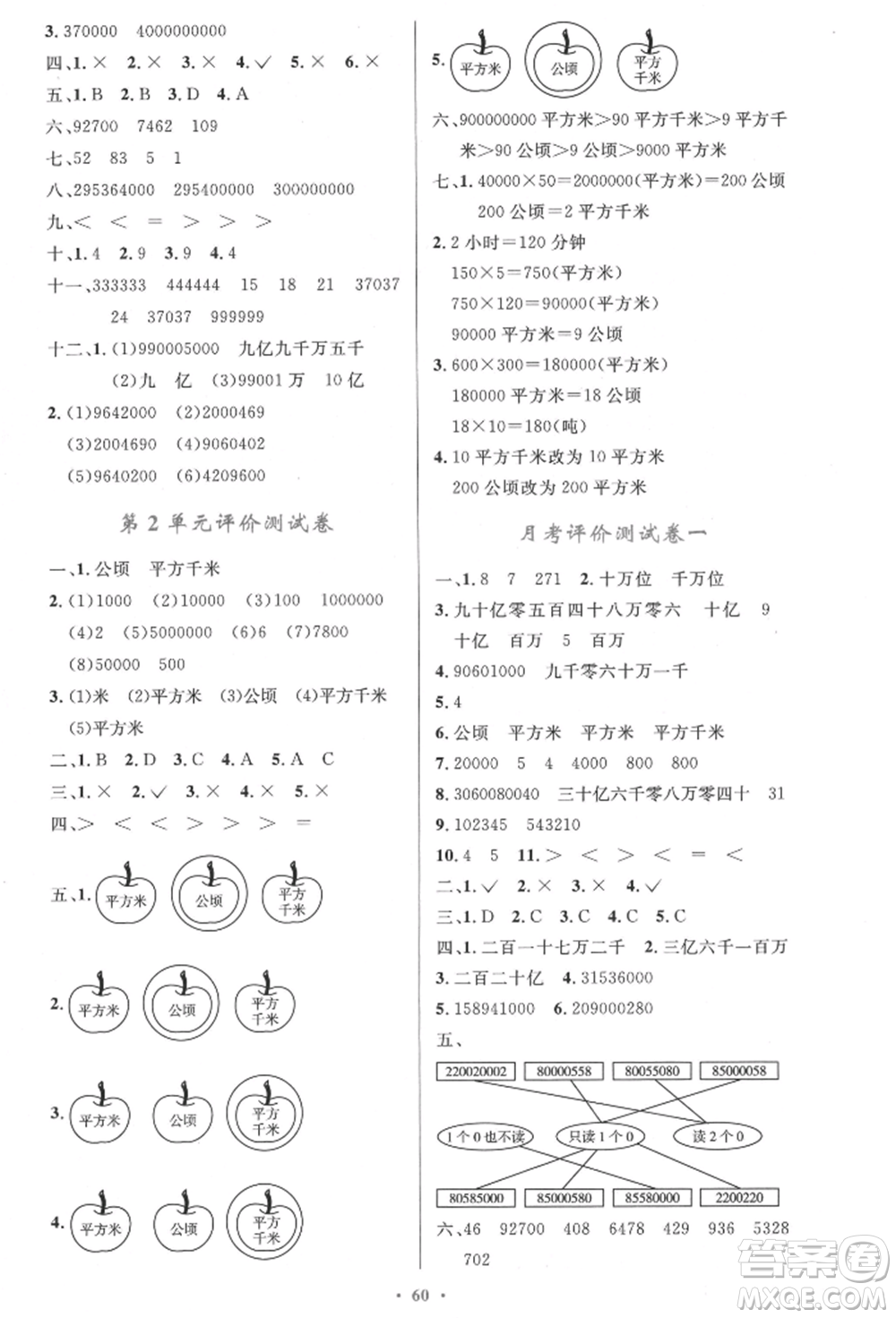 人民教育出版社2021小學(xué)同步測(cè)控優(yōu)化設(shè)計(jì)四年級(jí)上冊(cè)數(shù)學(xué)人教版內(nèi)蒙古專版參考答案