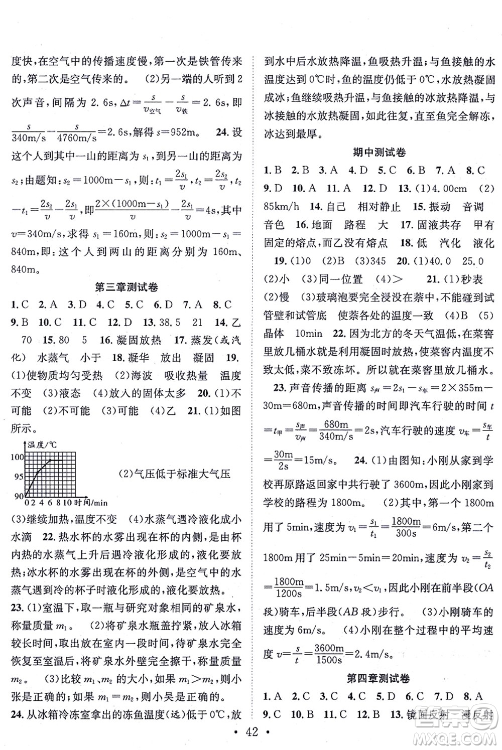 合肥工業(yè)大學出版社2021七天學案學練考八年級物理上冊RJ人教版答案