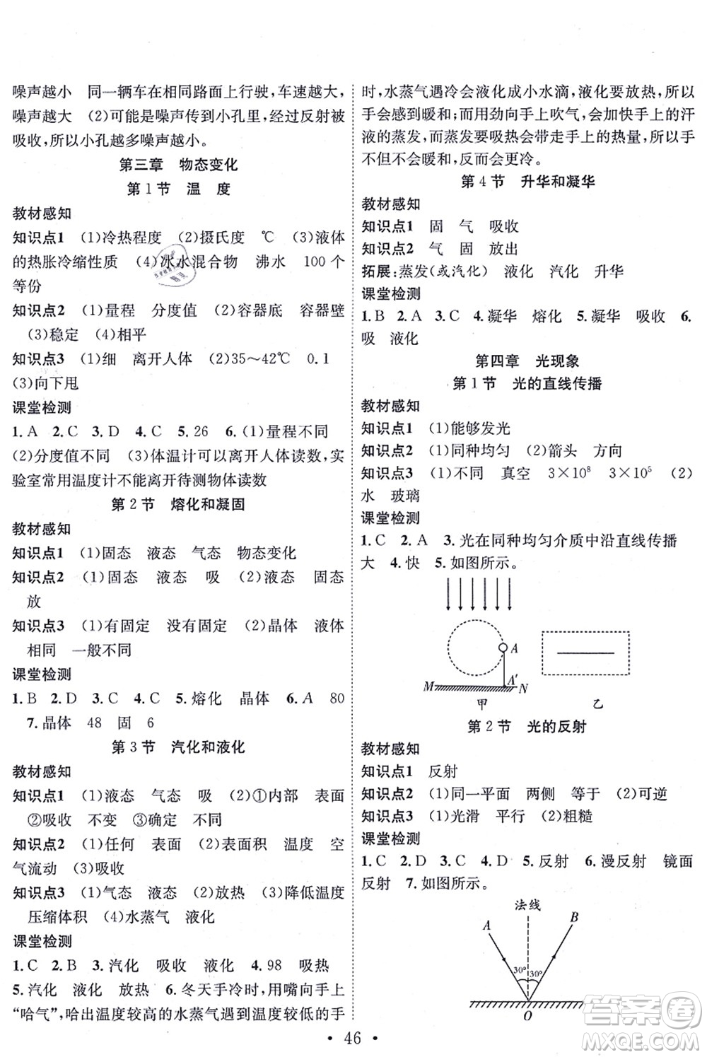 合肥工業(yè)大學出版社2021七天學案學練考八年級物理上冊RJ人教版答案
