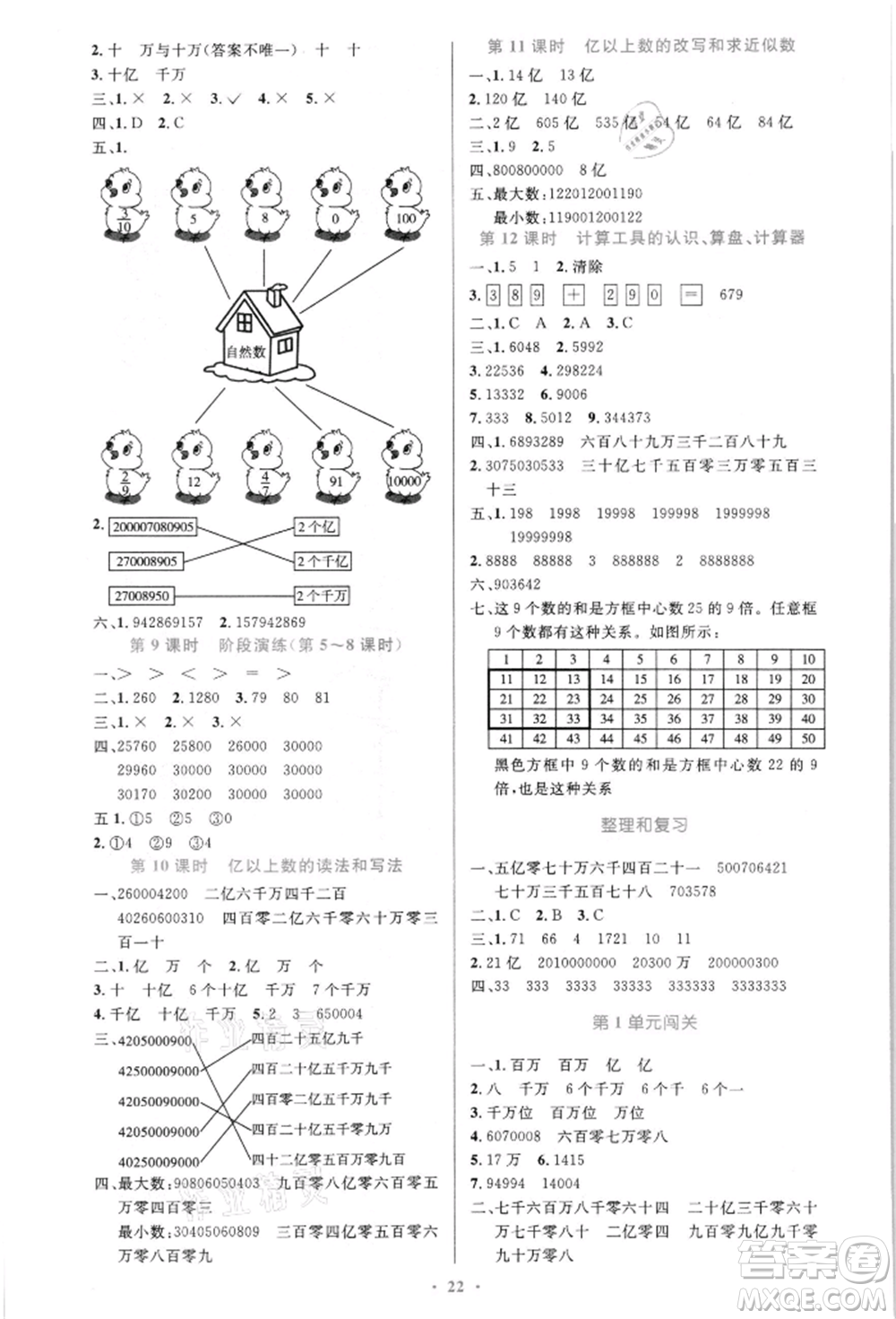 人民教育出版社2021小學(xué)同步測(cè)控優(yōu)化設(shè)計(jì)四年級(jí)上冊(cè)數(shù)學(xué)人教版新疆專版參考答案