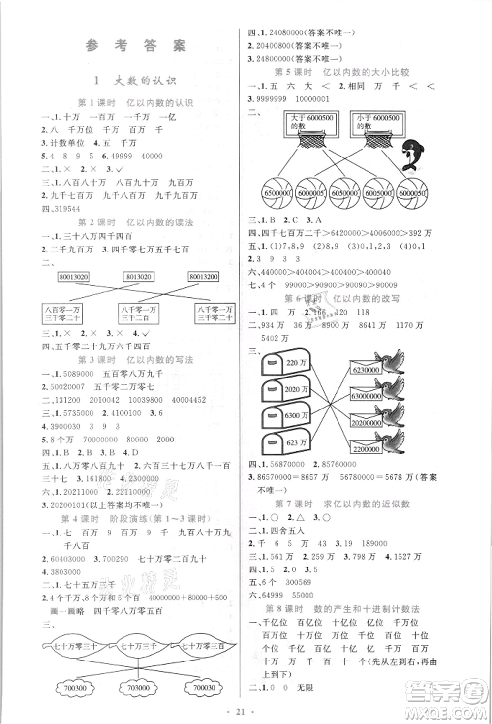 人民教育出版社2021小學(xué)同步測(cè)控優(yōu)化設(shè)計(jì)四年級(jí)上冊(cè)數(shù)學(xué)人教版新疆專版參考答案