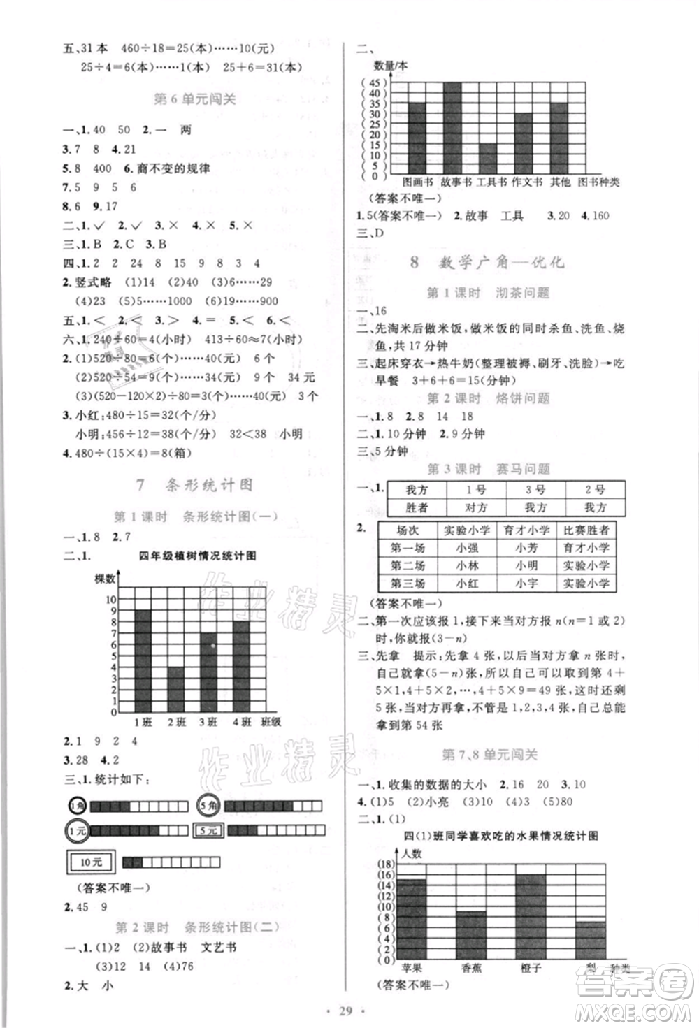 人民教育出版社2021小學(xué)同步測(cè)控優(yōu)化設(shè)計(jì)四年級(jí)上冊(cè)數(shù)學(xué)人教版新疆專版參考答案