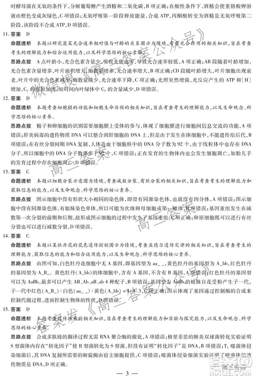天一大聯(lián)考2021-2022學(xué)年高三年級上學(xué)期期中考試生物試題及答案
