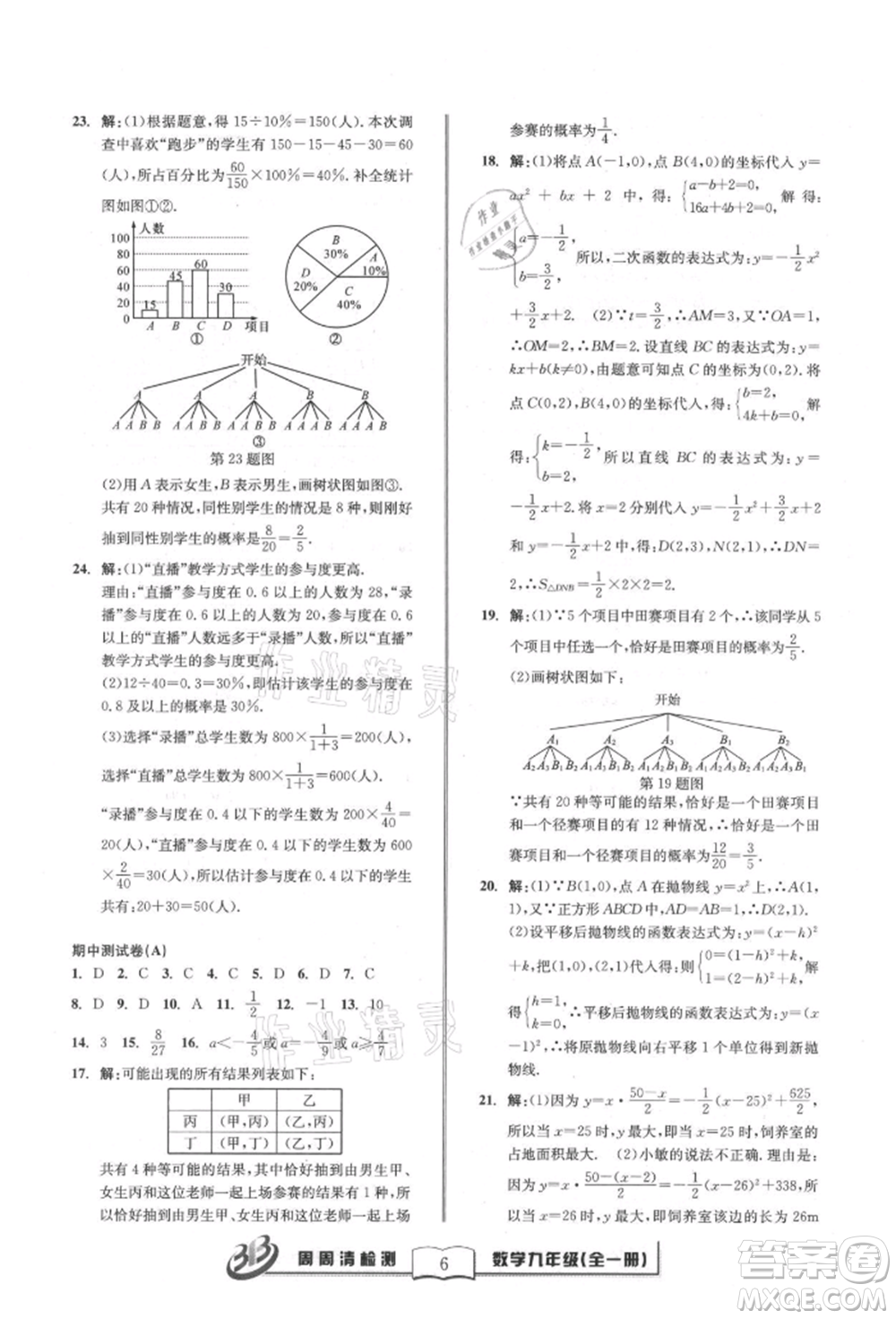 廣東經(jīng)濟出版社2021周周清檢測九年級數(shù)學浙教版參考答案