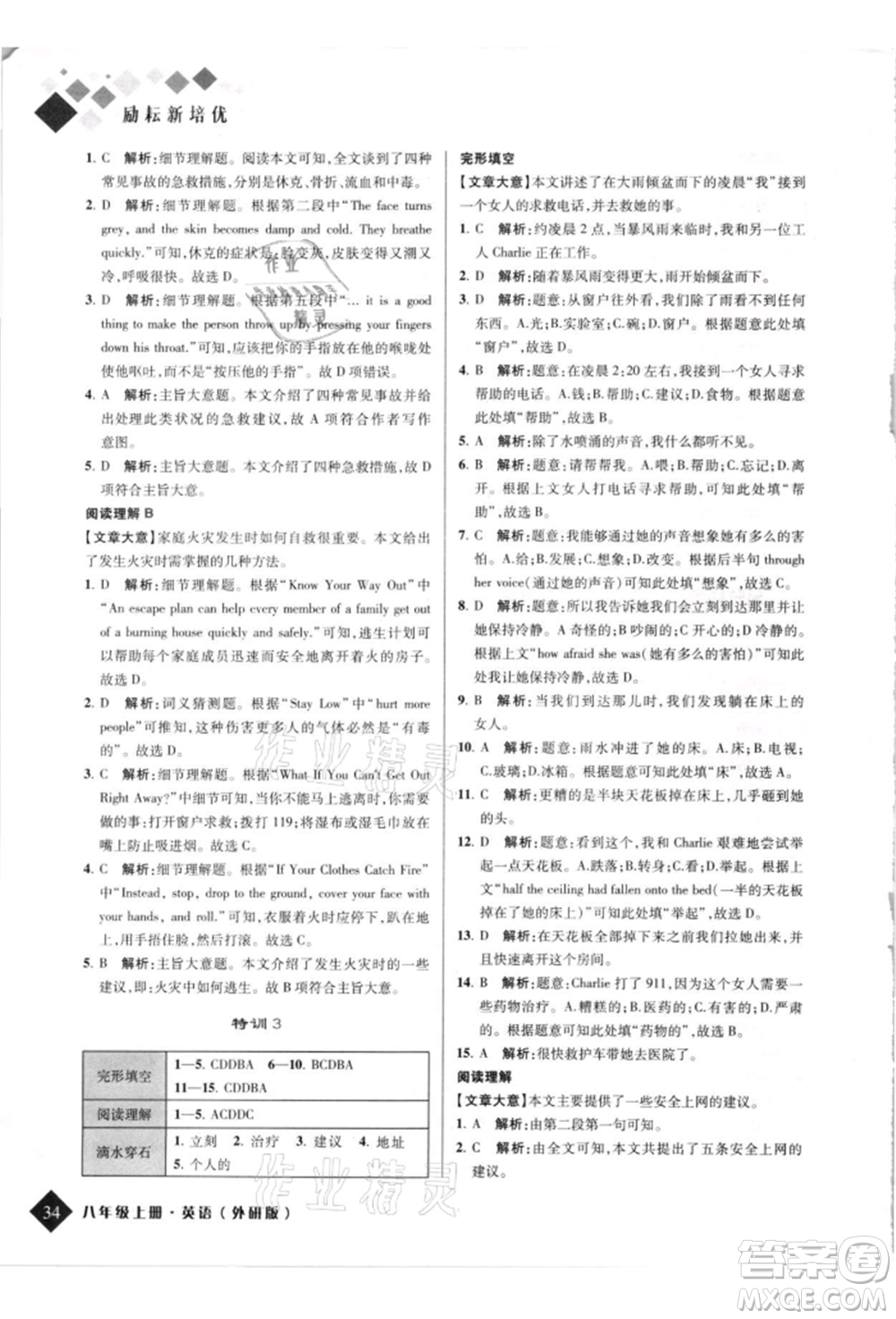 延邊人民出版社2021勵(lì)耘新培優(yōu)八年級(jí)英語(yǔ)上冊(cè)外研版參考答案