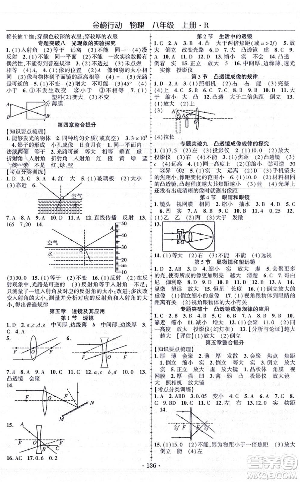 云南美術(shù)出版社2021金榜行動課時(shí)導(dǎo)學(xué)案八年級物理上冊R人教版答案