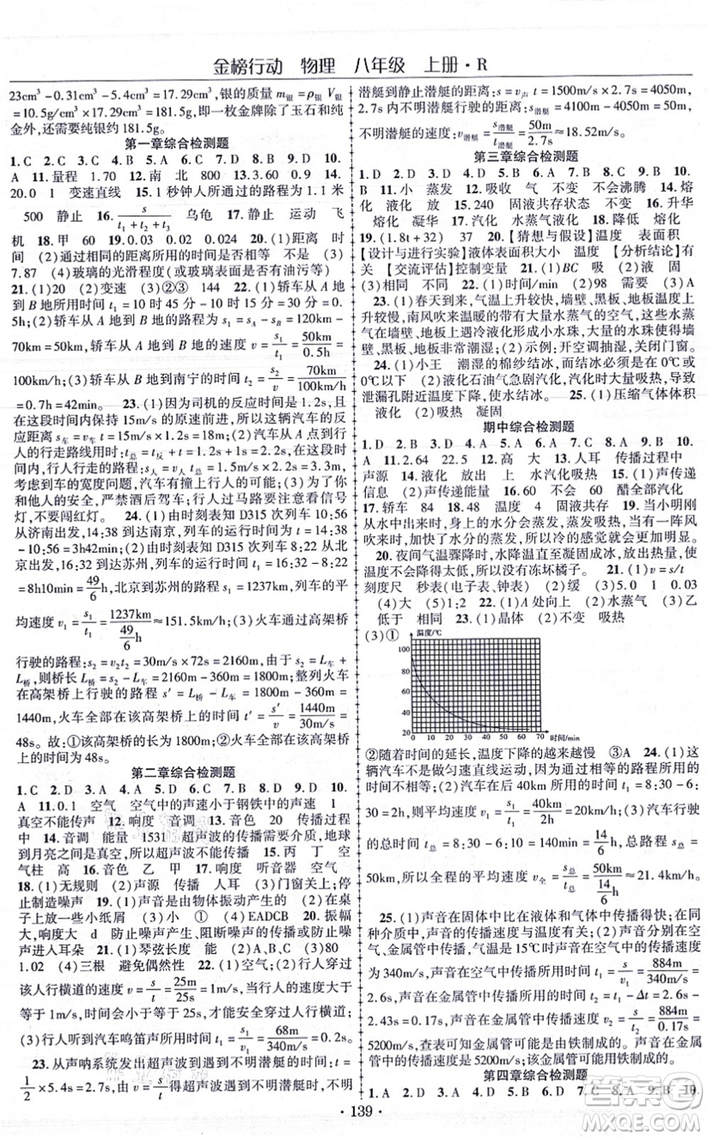 云南美術(shù)出版社2021金榜行動課時(shí)導(dǎo)學(xué)案八年級物理上冊R人教版答案
