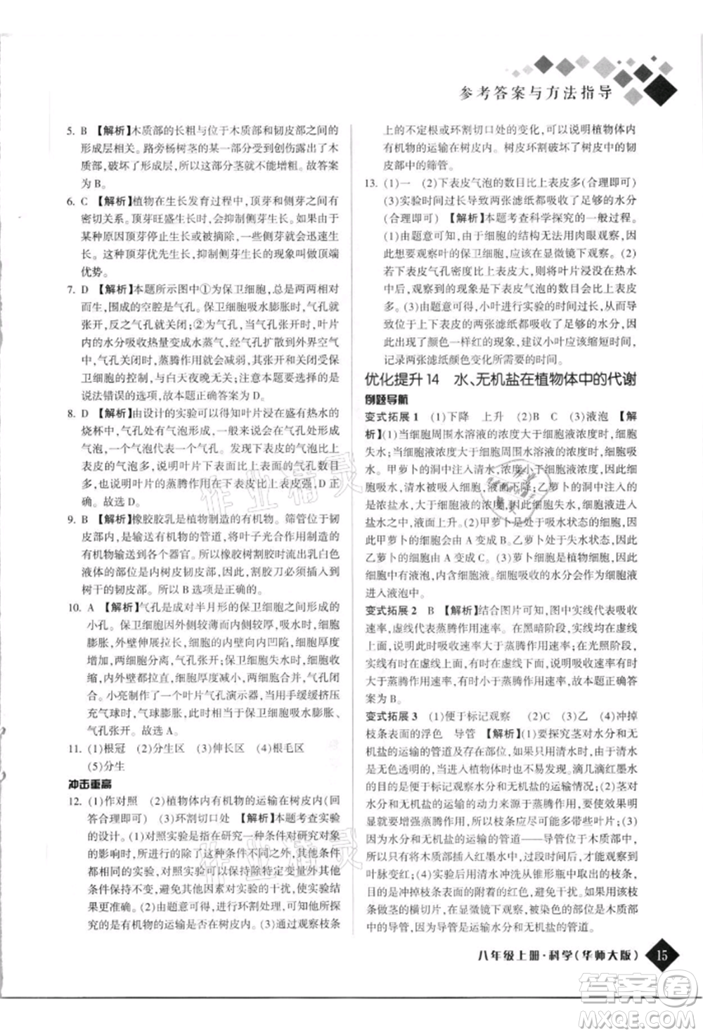 延邊人民出版社2021勵耘新培優(yōu)八年級科學(xué)上冊華師大版參考答案