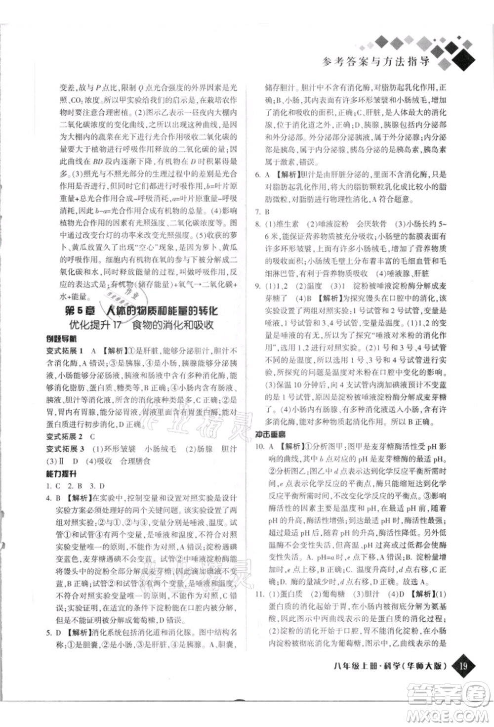 延邊人民出版社2021勵耘新培優(yōu)八年級科學(xué)上冊華師大版參考答案