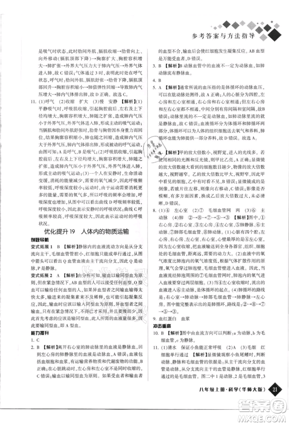 延邊人民出版社2021勵耘新培優(yōu)八年級科學(xué)上冊華師大版參考答案