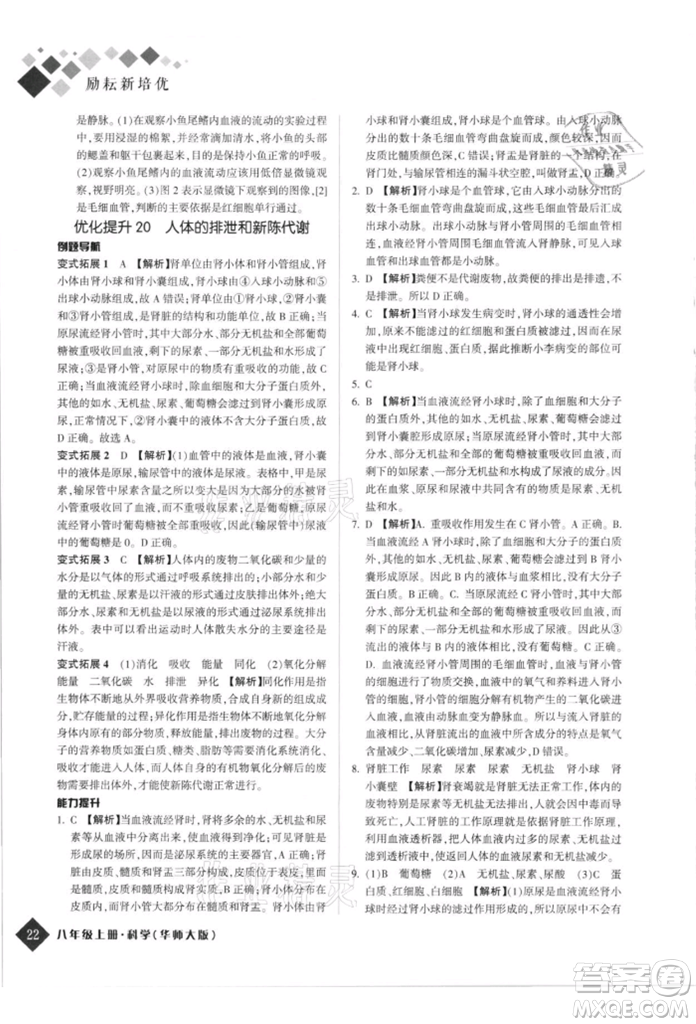 延邊人民出版社2021勵耘新培優(yōu)八年級科學(xué)上冊華師大版參考答案