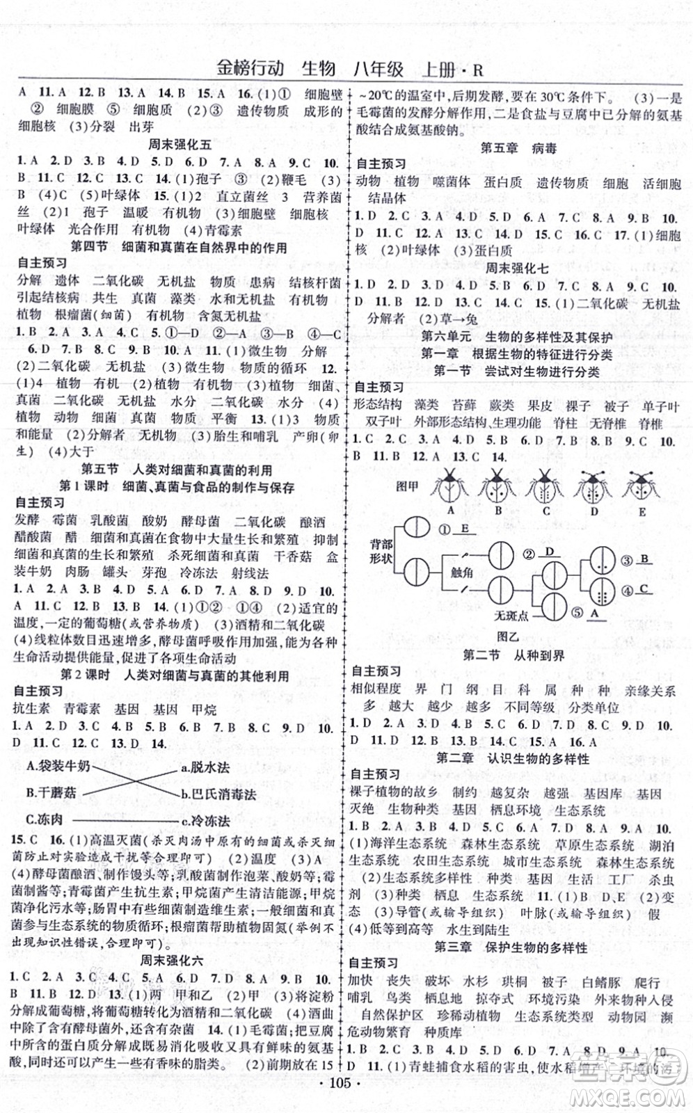 湖北科學(xué)技術(shù)出版社2021金榜行動(dòng)課時(shí)導(dǎo)學(xué)案八年級生物上冊R人教版答案