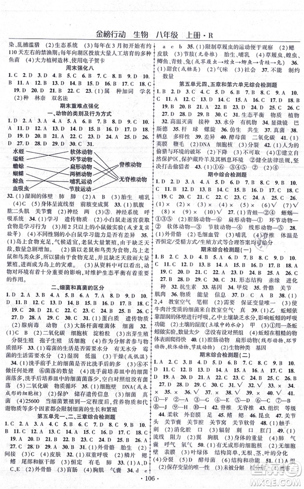 湖北科學(xué)技術(shù)出版社2021金榜行動(dòng)課時(shí)導(dǎo)學(xué)案八年級生物上冊R人教版答案