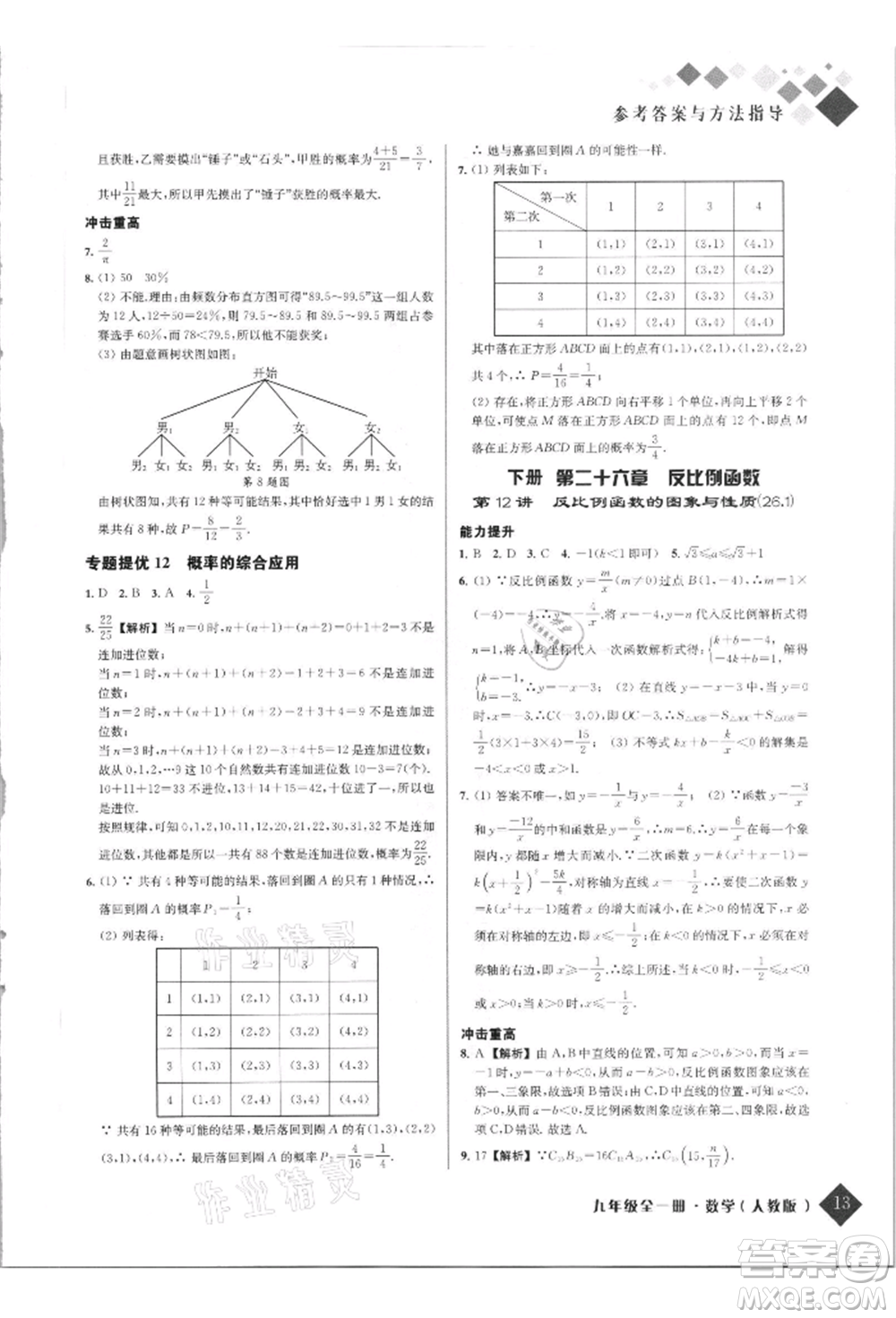 延邊人民出版社2021勵耘新培優(yōu)九年級數(shù)學人教版參考答案