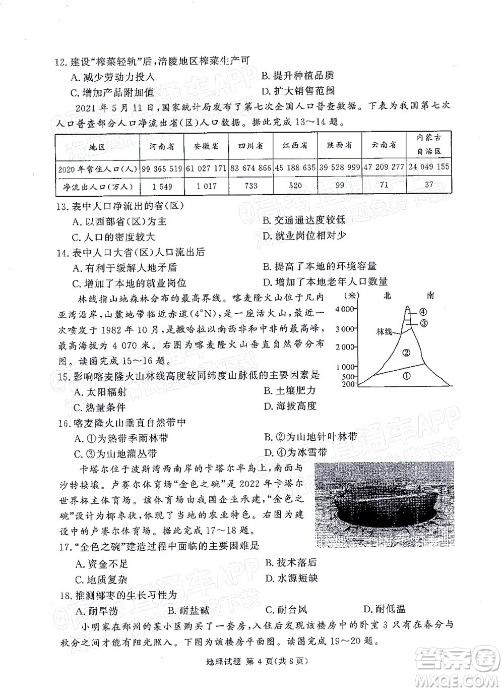 2021年11月湘豫名校聯(lián)考高三地理試題及答案