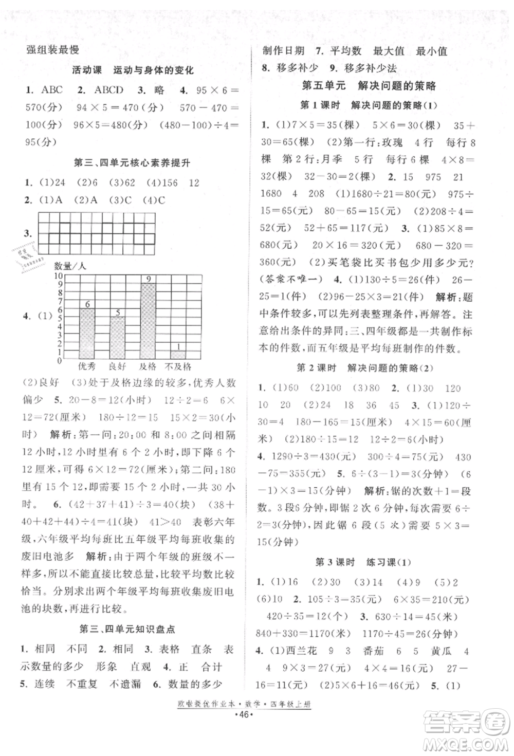 江蘇鳳凰美術(shù)出版社2021歐拉提優(yōu)作業(yè)本四年級(jí)數(shù)學(xué)上冊(cè)蘇教版參考答案