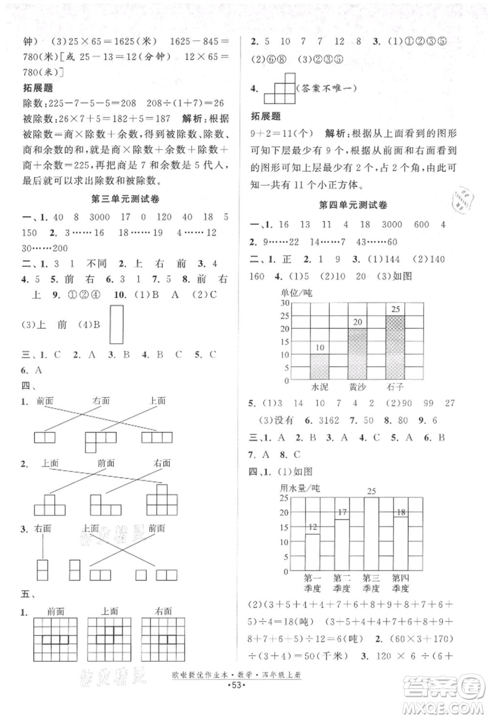 江蘇鳳凰美術(shù)出版社2021歐拉提優(yōu)作業(yè)本四年級(jí)數(shù)學(xué)上冊(cè)蘇教版參考答案